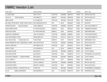 VMRC Vendor List - Valley Mountain Regional Center