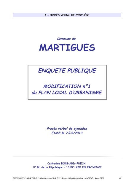 Modification n°1 du PLU - Ville de Martigues