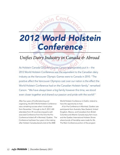 2012 World Holstein Conference Unifies Dairy Industry in Canada ...