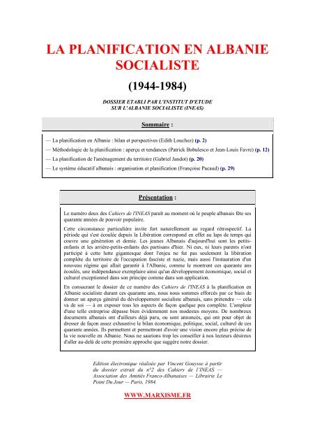 Dossier - 40 années de planification en Albanie - communisme ...