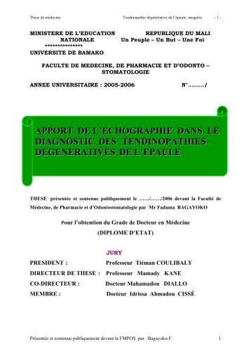apport de l'echographie dans le diagnostic des tendinopathies ...