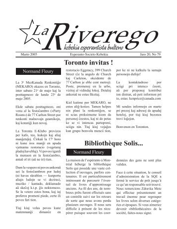 Toronto invitas ! Bibliothèque Solis... - Société québécoise d'espéranto