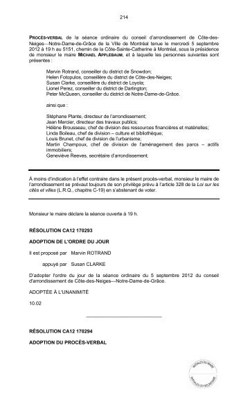 214 PROCÈS-VERBAL de la séance ordinaire du ... - Ville de Montréal