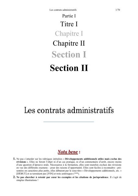 SECTION II : Les contrats administratifs