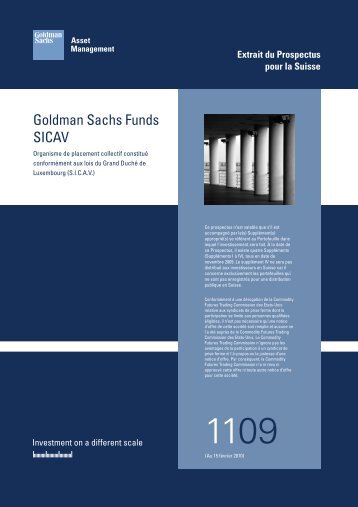 Goldman Sachs Funds, SICAV. Extrait du Prospectus pour la Suisse.