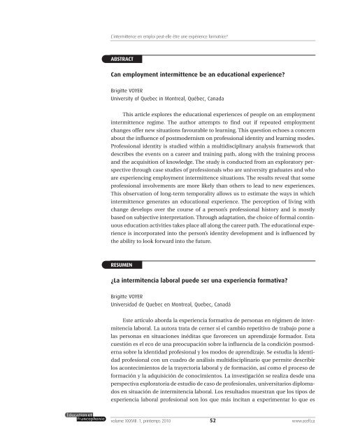 L'intermittence en emploi peut-elle être une expérience ... - acelf