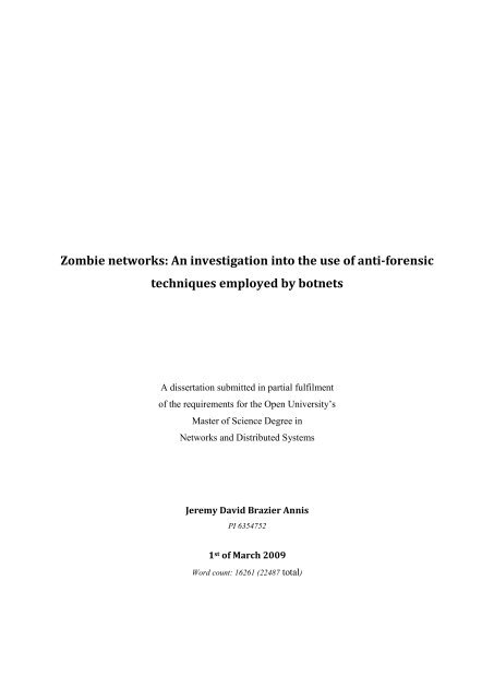 Zombie networks: An investigation into the use of anti-forensic ...