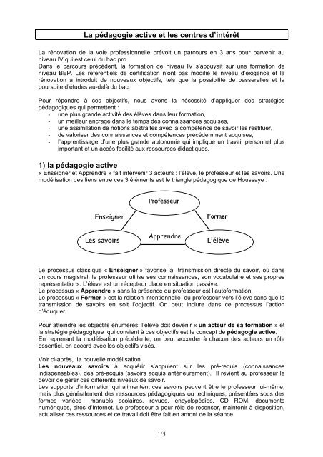 Pedagogie active et centres d interet - Académie d'Aix-Marseille