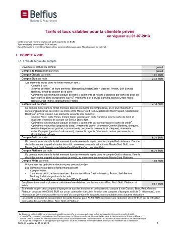 Tarifs et taux valables pour la clientèle privée - Belfius