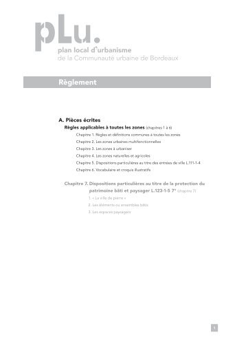 Règlement par zones - La CUB