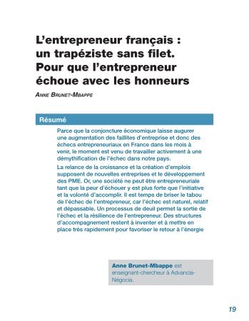 L'entrepreneur français : un trapéziste sans filet. Pour - La prospective