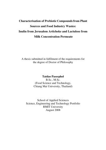 Characterisation of PrebioticCompoundsfrom Plant Sources and Food