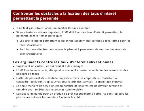 Mesure et Contrôle des Impayés Calcul et Fixation de Taux d'Intérêt