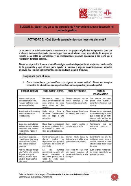 Actividades para la reflexión del profesor (PDF, 1,48Mb) - Congreso ...