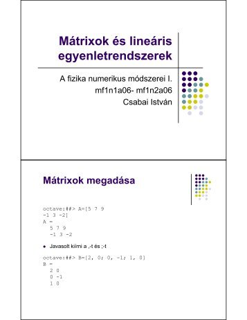 Mátrixok és lineáris egyenletek bevezető