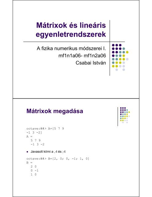 Mátrixok és lineáris egyenletek bevezető