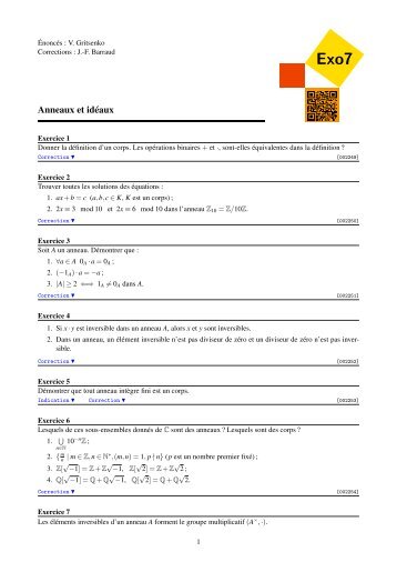 Anneaux et idéaux - Exo7 - Emath.fr