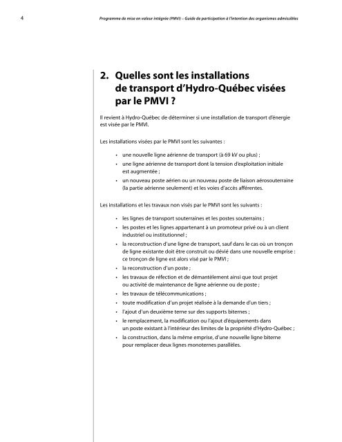 Programme de mise en valeur intégrée (PMVI ... - Hydro-Québec