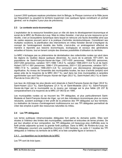 Plan d'aménagement intégré - MRC de Rivière-du-Loup