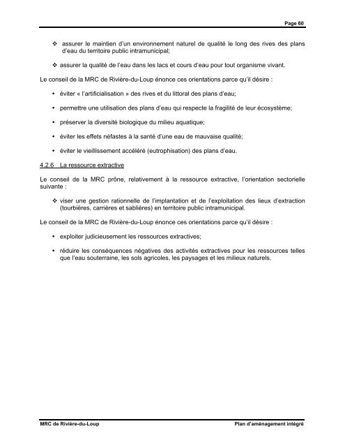 Plan d'aménagement intégré - MRC de Rivière-du-Loup