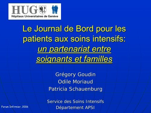 Le Journal de Bord pour les patients aux soins intensifs - HUG