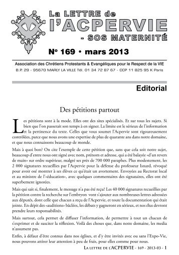 lettre de l'ACPERVIE - Des églises protestantes évangéliques