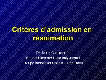 Critères d'admission en réanimation et aspect éthique - Docvadis