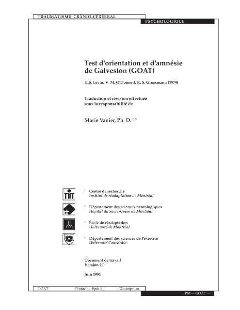 Test d'orientation et d'amnésie de Galveston (GOAT) - Cliniques d ...