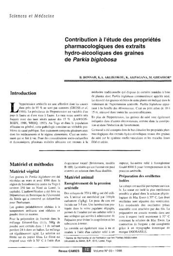 Contribution à l'étude des propriétés pharmacologiques des extraits ...