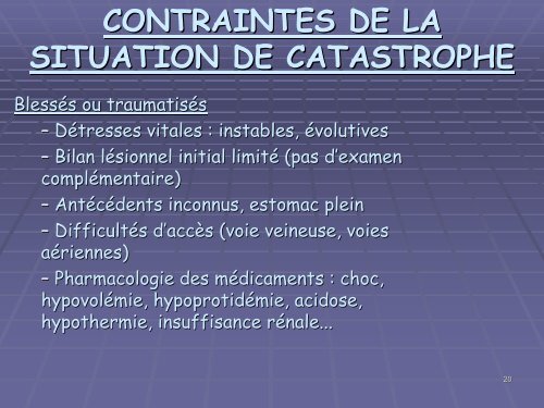 Sédation et Analgésie en situation de catastrophe ou d'exception