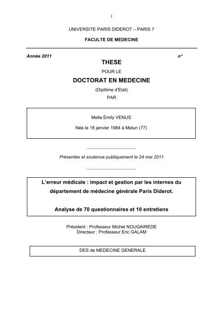 THESE DOCTORAT EN MEDECINE - Page d'accueil du site