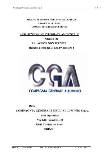 COMPAGNIA GENERALE DELL'ALLUMINIO SpA UDINE - Regione ...