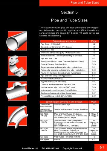 Section 5 Pipe and Tube Sizes
