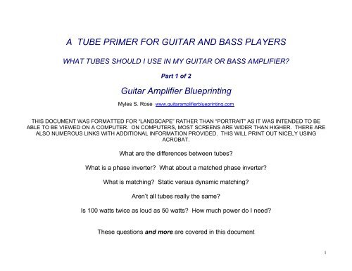 a tube primer for guitar and bass players - Guitar Amplifier Blueprinting