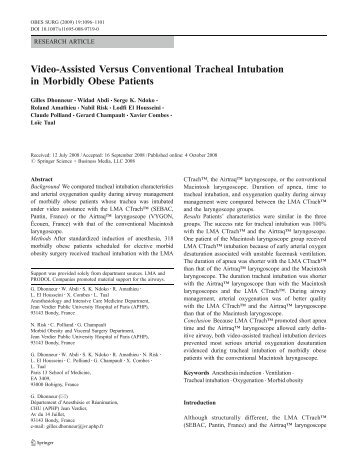 Video-Assisted Versus Conventional Tracheal Intubation ... - Contatti