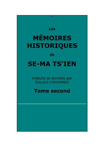 Mémoires historiques, tome second - Chine ancienne