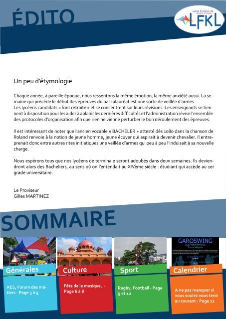 Le bulletin de la semaine - Lycée Français Kuala Lumpur