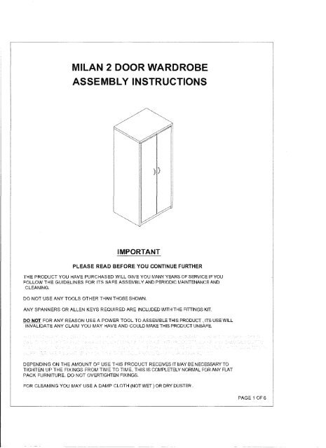 MILAN 2 DOOR WARDROBE ASSEMBLY INSTRUCTIONS