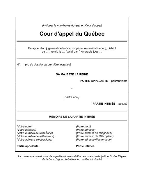 Mémoire de la partie intimée - Tribunaux judiciaires du Québec