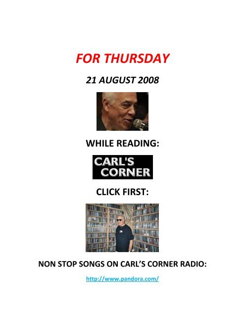 FOR THURSDAY - Carl's Corner