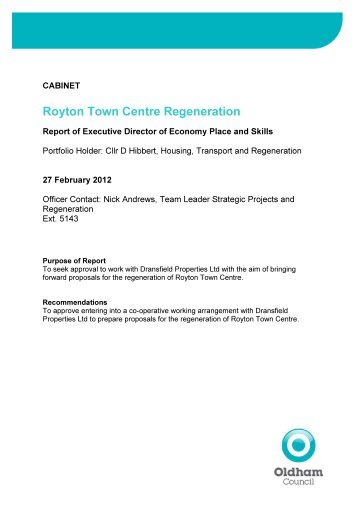 Royton Town Centre Regeneration - Meetings, agendas, and minutes