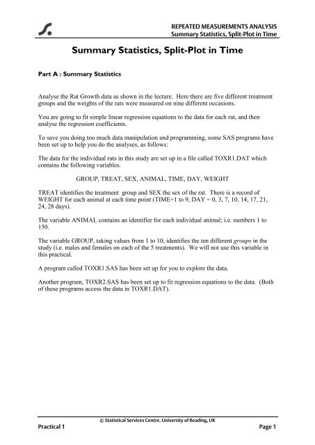 Summary Statistics, Split-Plot in Time - University of Reading