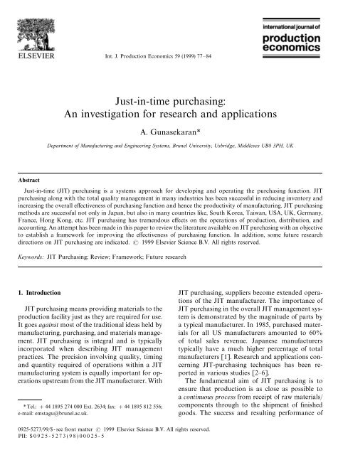 Just-in-time purchasing: An investigation for research and ... - GRACO