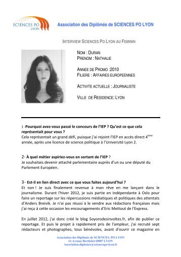 Interview de Nathalie Duran - Promo 2010 - Anciens diplomés ...
