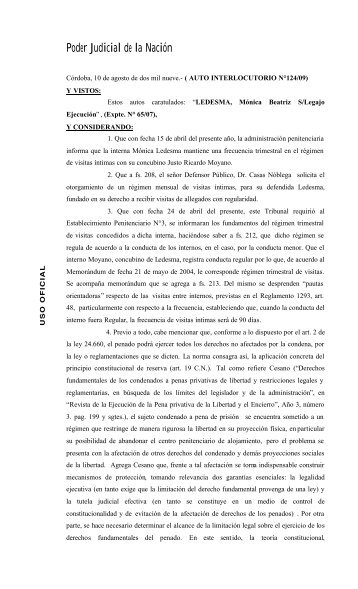 Regimen de visitas entre internos _caso Ledesma