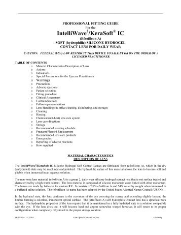 IntelliWave /KeraSoft IC - Art Optical Contact Lens, Inc.