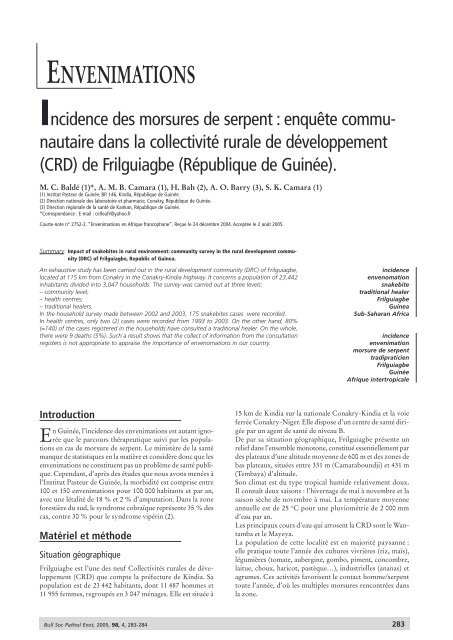 Envenimations en Afrique francophone : actes du deuxième ... - IRD