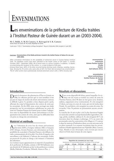 Envenimations en Afrique francophone : actes du deuxième ... - IRD