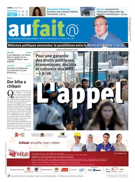 Edition du lundi 18 avril 2011 - Aufait Maroc