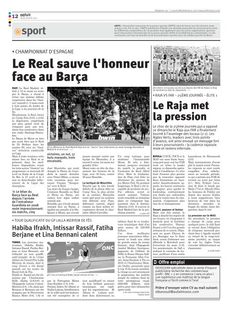Edition du lundi 18 avril 2011 - Aufait Maroc